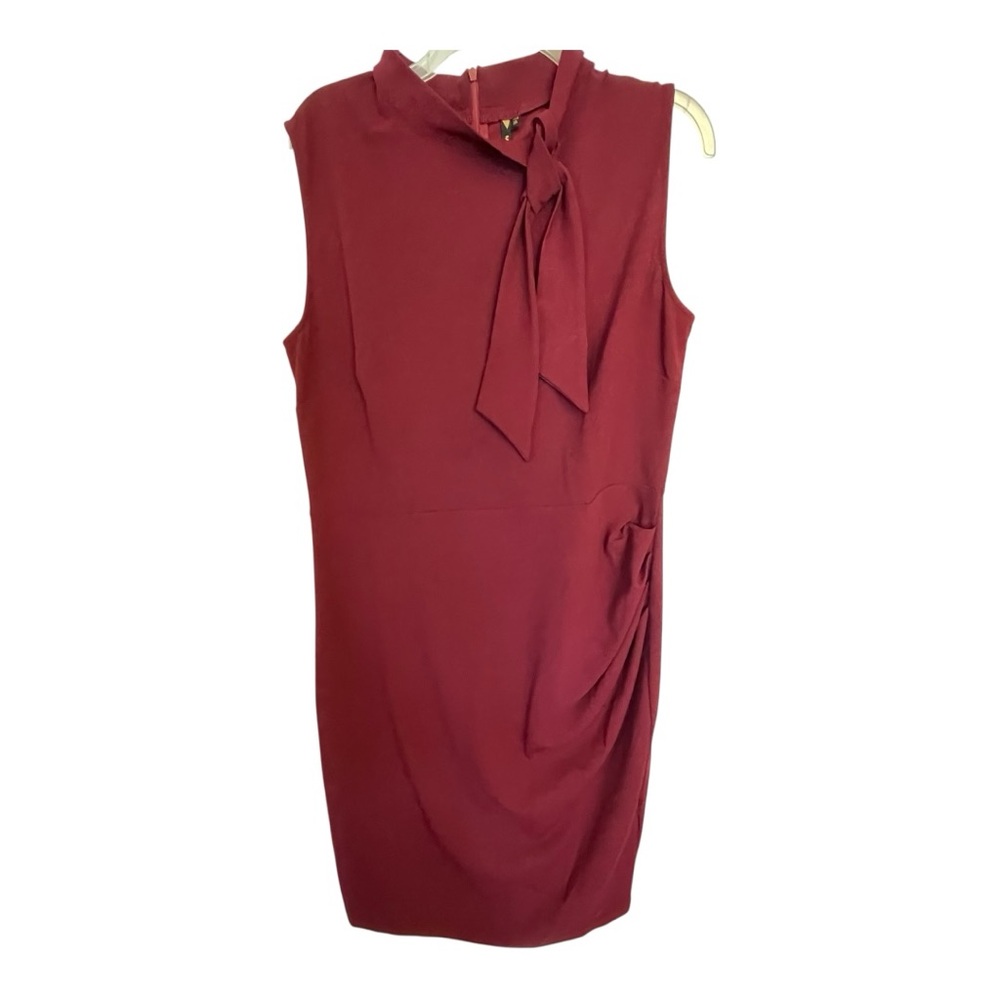 Miusol Red Midi Sheath Dress Sleeveless Mock Neck